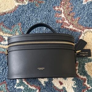 Coach Black Leather Top-Handle Toiletry Bag with Gold Hardware (brand new)